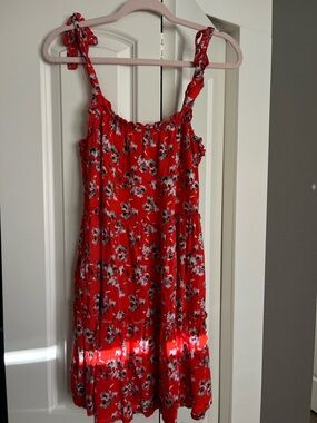 Red Floral Tie-Shoulder Sundress